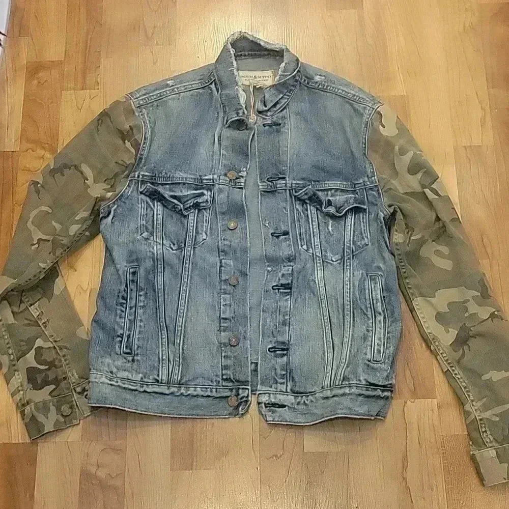 Ralph Lauren Denim & Supply Distressed Jacket Camoflouge Colorblock Sleeves M - Picture 5 of 13